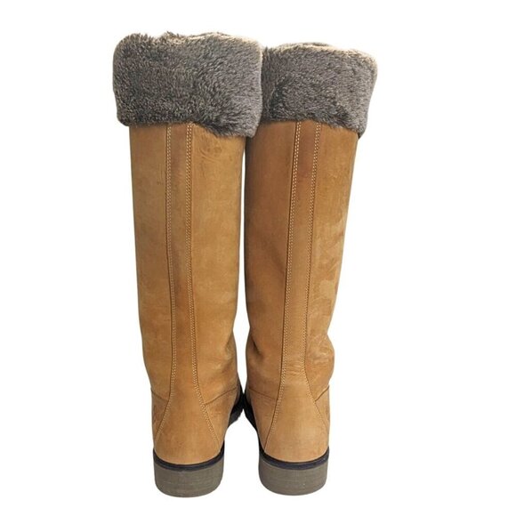 Vtg Y2K TIMBERLAND Mirney 91335 Wheat Faux Fur Wide Lace Knee High Boots Sz 8.5 - Picture 6 of 10
